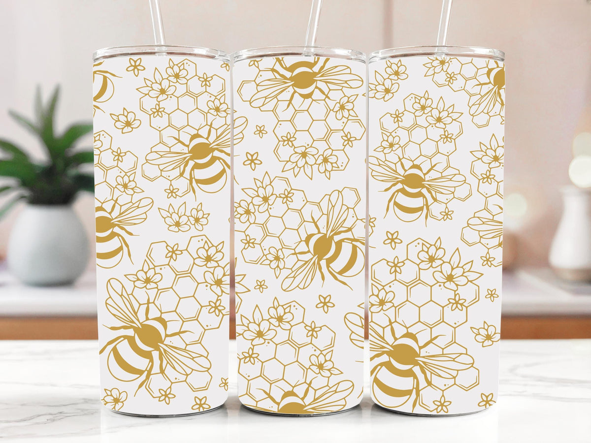 Honey Bee Themed Stainless Steel Tumbler, Honeycomb Pattern Insulated Tumbler