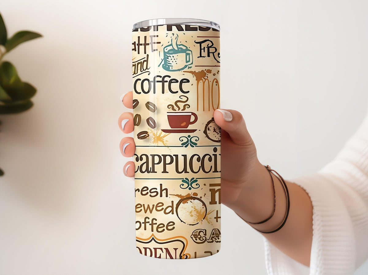 All Kinda Coffee Written Stainless Steel Tumbler, Coffee Lover Gift Insulated Tumbler