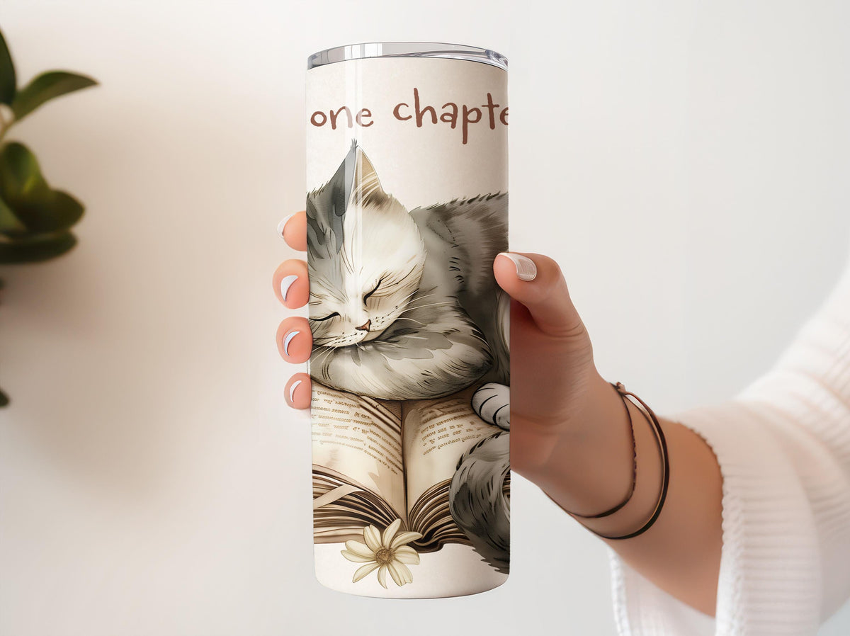 Book Enthusiast Stainless Steel Tumbler, Cat Sleeping On Book Design Insulated Tumbler