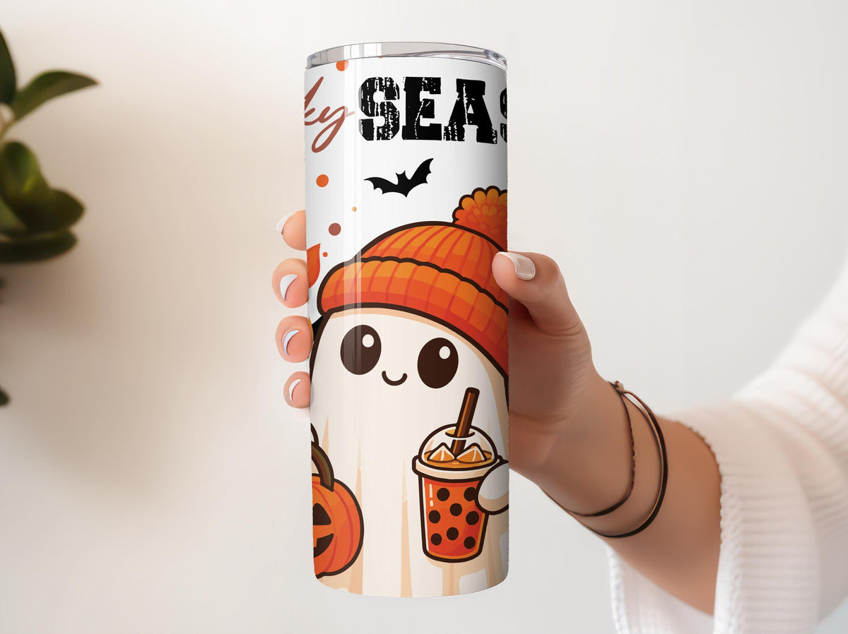 Spooky Season Spider Webs & Cute Ghost Tumbler, Kids Halloween Trip Steel Water Bottle