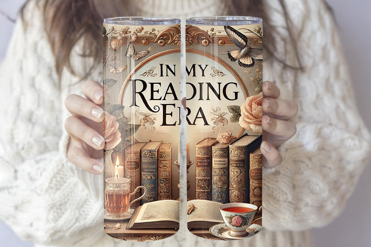 Rustic Theme In My Reading Era Insulated Tumbler, Vintage Library Design Steel Water Bottle