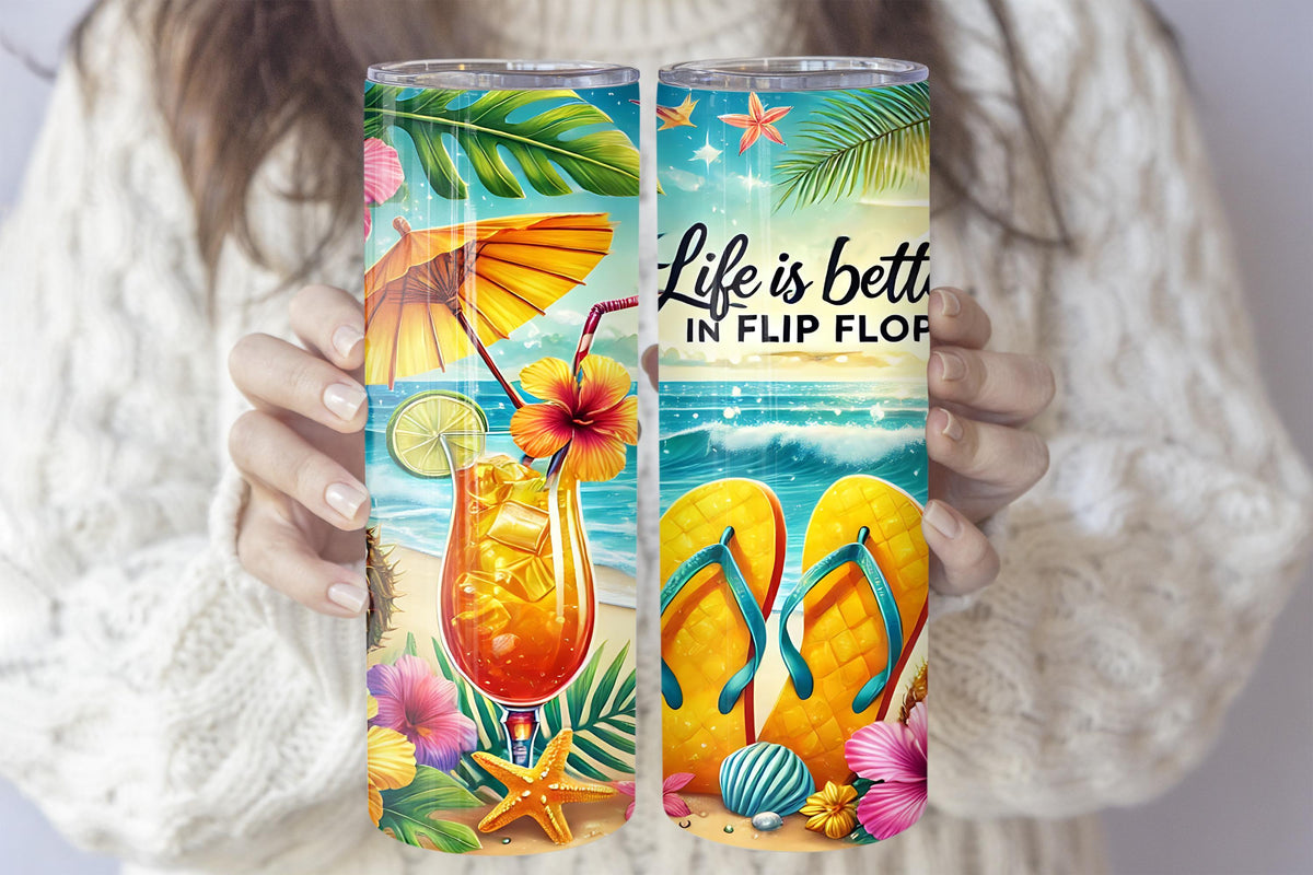 Life Is Better In Flip Flops Tumbler With Straw, Colorful Summer Vacation Insulated Tumbler