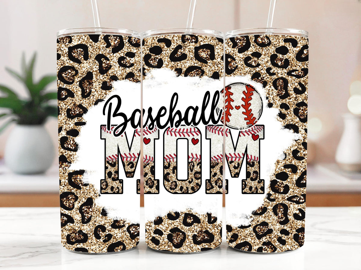 Baseball Mom Stainless Steel Tumbler, Baseball Team Mom Leopard Print Insulated Tumbler