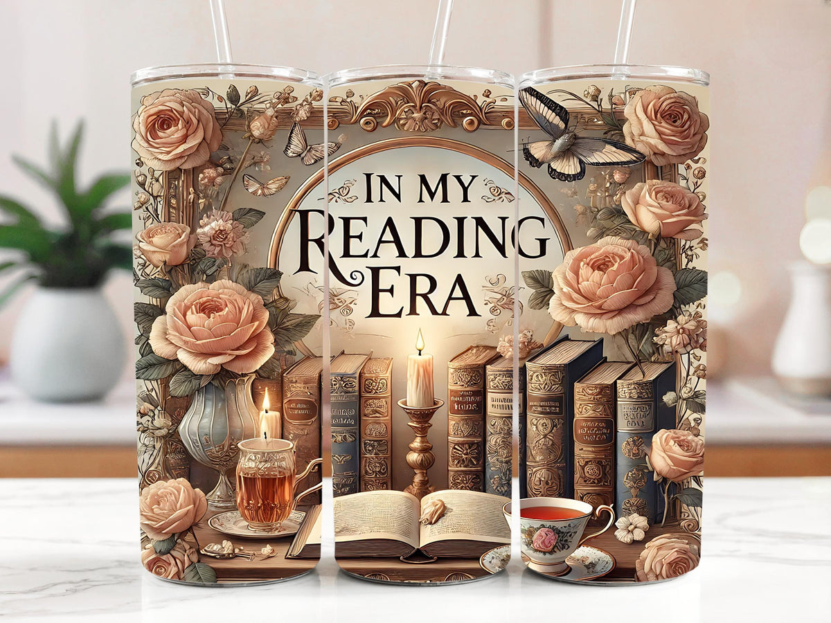 Rustic Theme In My Reading Era Insulated Tumbler, Vintage Library Design Steel Water Bottle