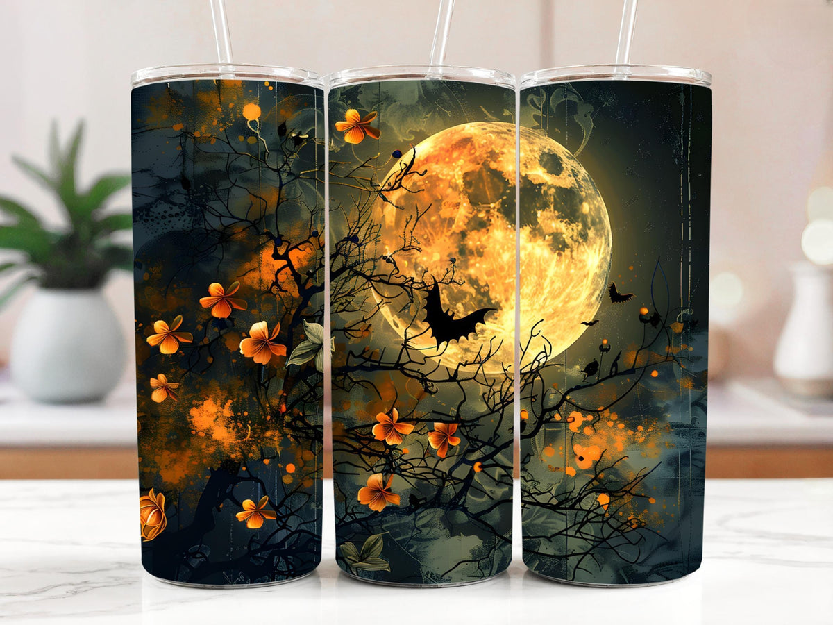 Aesthetic Fall Night Theme Stainless Steel Tumbler, Gothic Forest Halloween Insulated Tumbler