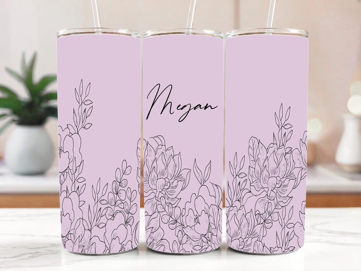 Custom Name Floral Stainless Steel Tumbler, Elegant Women Tumbler With Straw