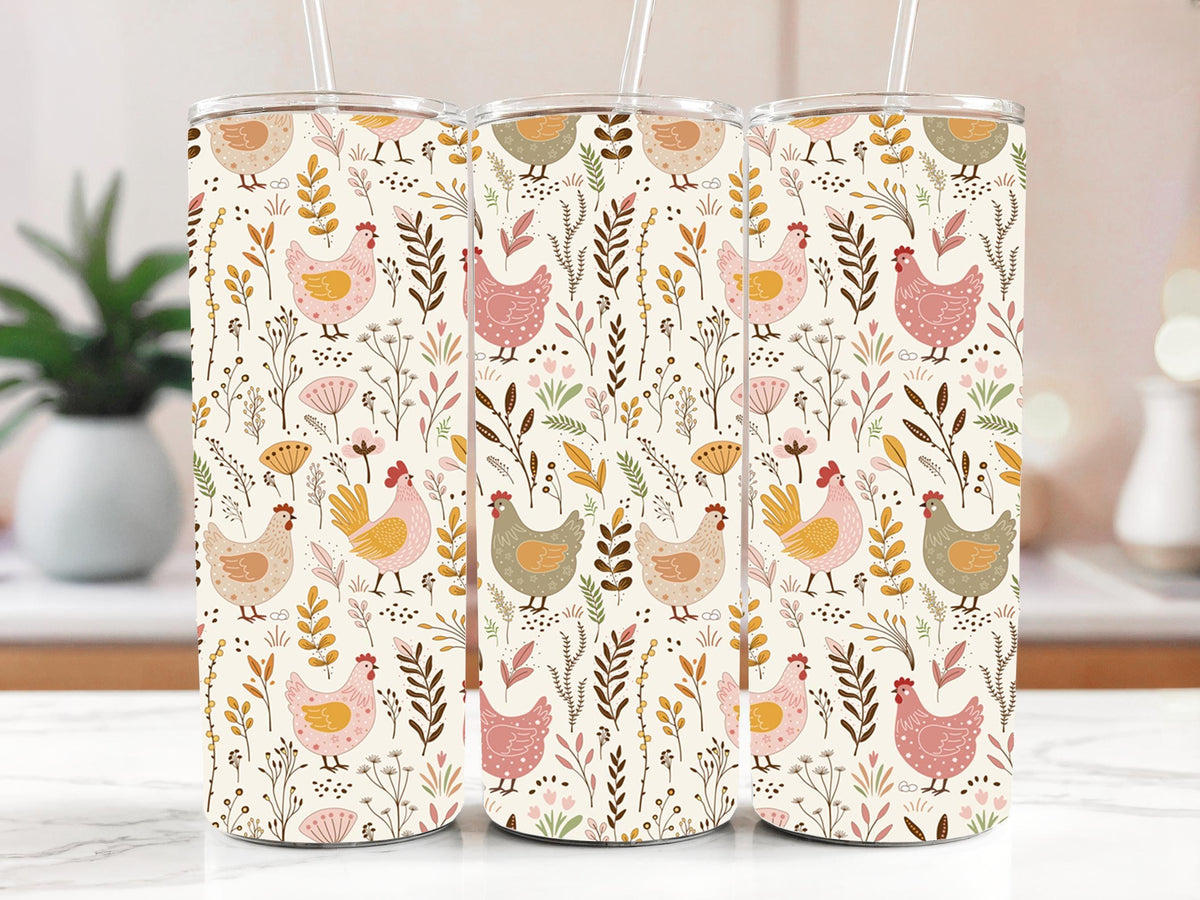 Chicken Themed Tumbler, Farmhouse Style Drinkware, Funny Chicken Stainless Steel Cup