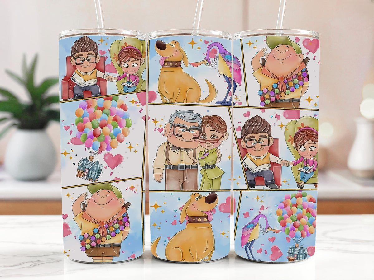 Adventure Couple Travel Tumbler, Cute Cartoon Dog & Bird Water Bottle