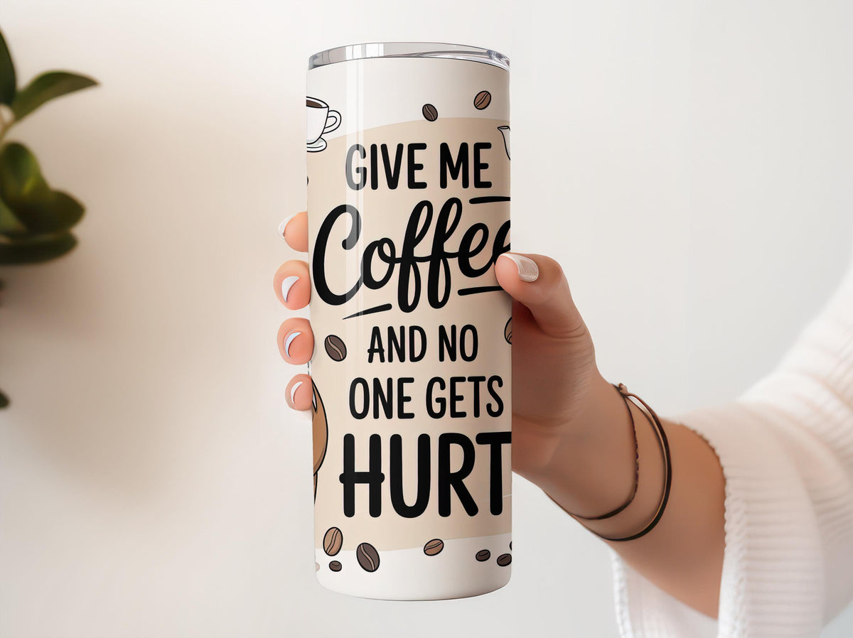 Give Me Coffee And No One Gets Hurt Tumbler With Straw, Whimsical Gnome Insulated Tumbler