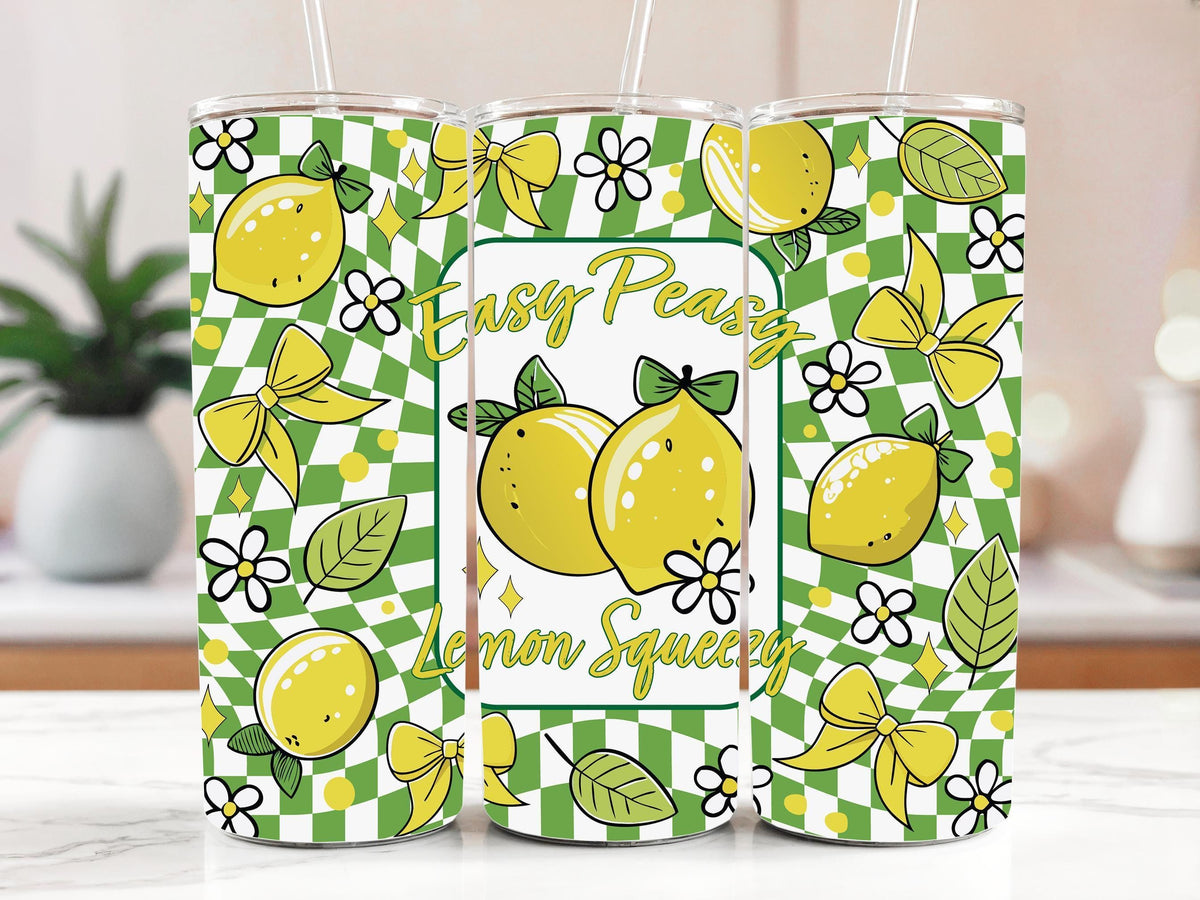 Easy Peasy Lemon Squeezy Tumbler, Funny Lemon Themed Drinkware, Summer Citrus Travel Cup