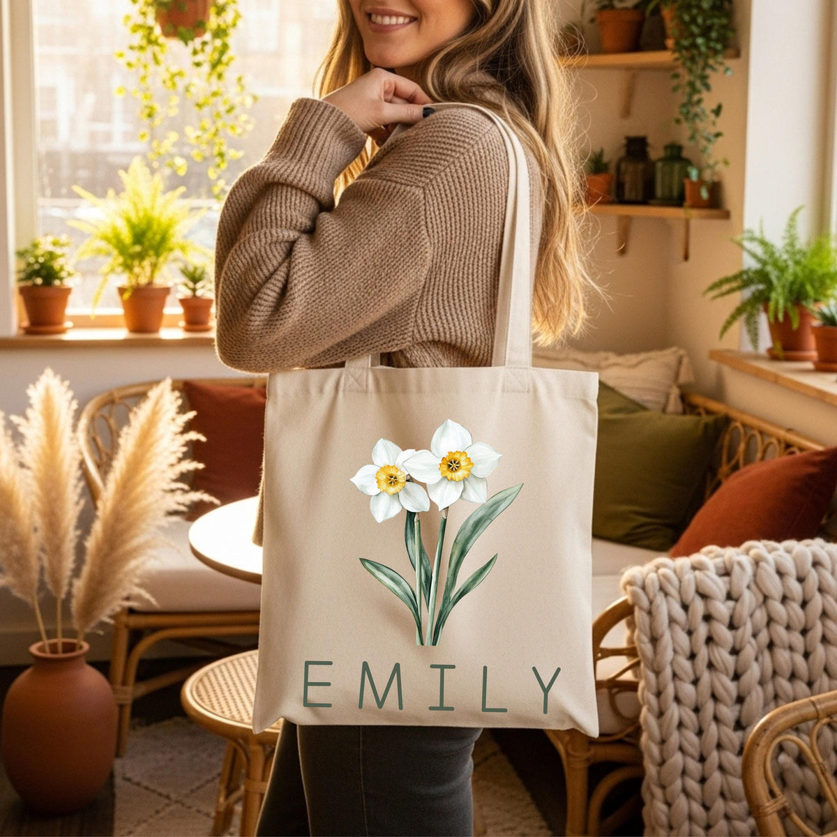 Personalized Birth Flower Tote Bag, Custom Birthday Gift Bag, Floral Tote Bag, Bachelorette Gift
