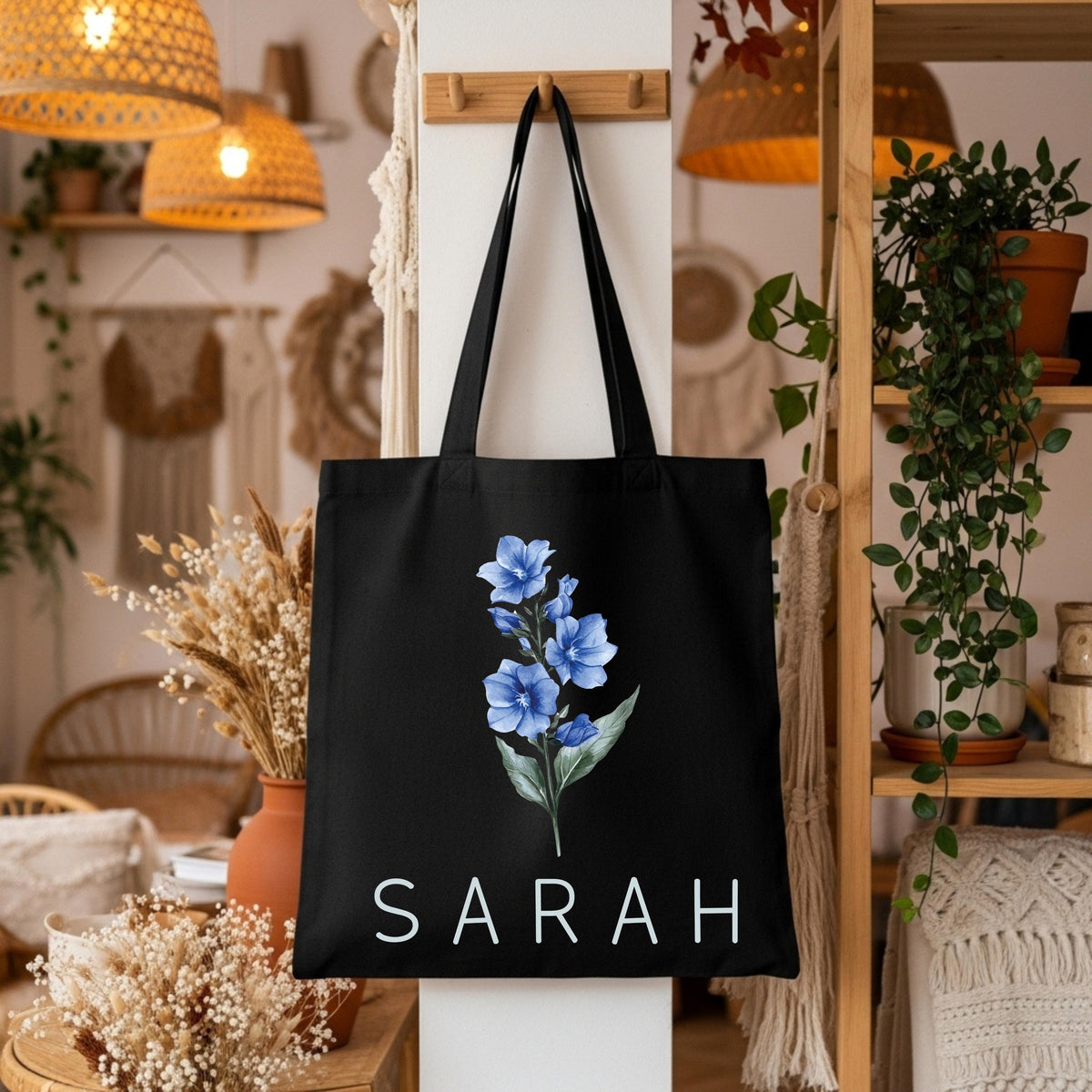 Personalized Birth Flower Tote Bag, Custom Birthday Gift Bag, Floral Tote Bag, Bachelorette Gift