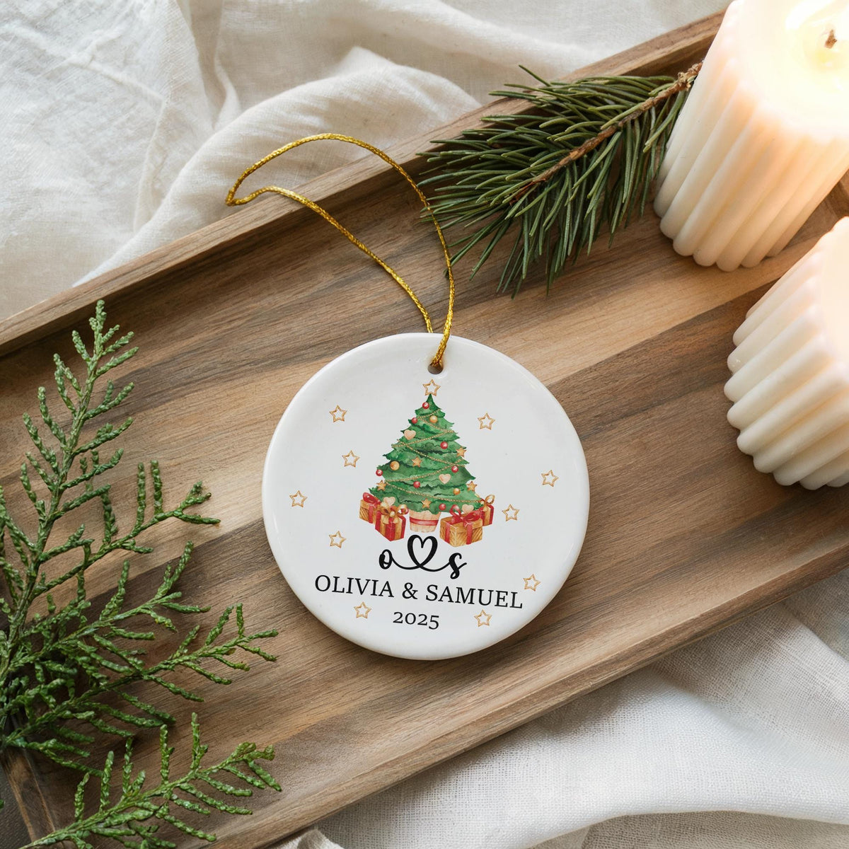 Custom Couple Christmas Ornament, Personalized Ceramic Keepsake