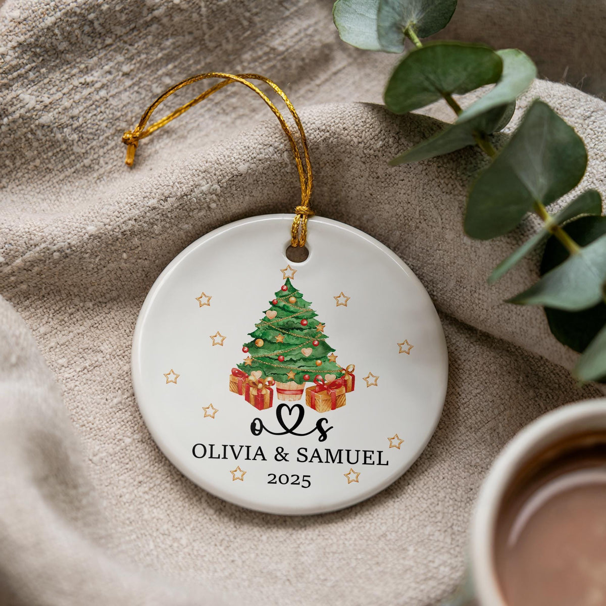 Custom Couple Christmas Ornament, Personalized Ceramic Keepsake
