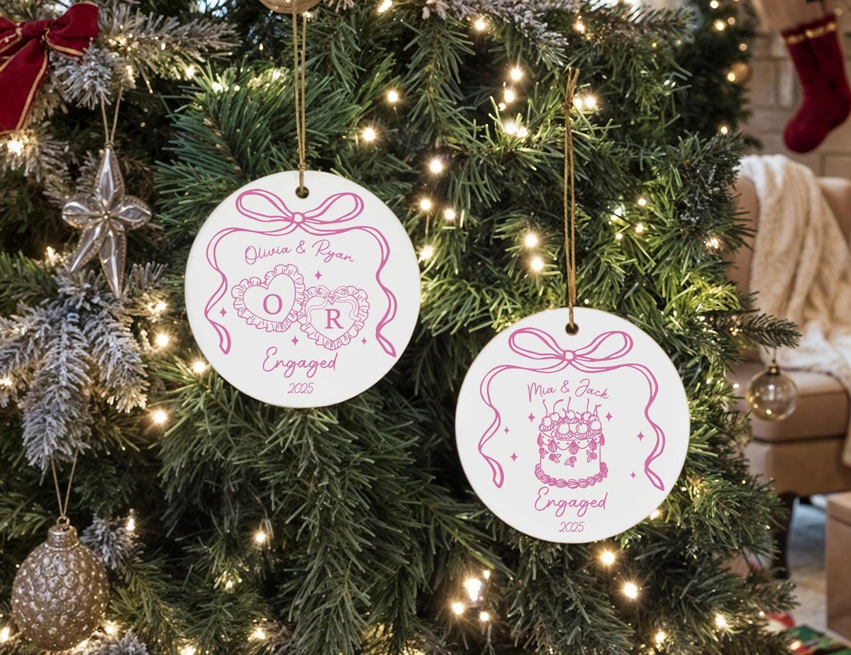 Personalized Engagement Ornament, Custom Ceramic Keepsake, Wedding Gift