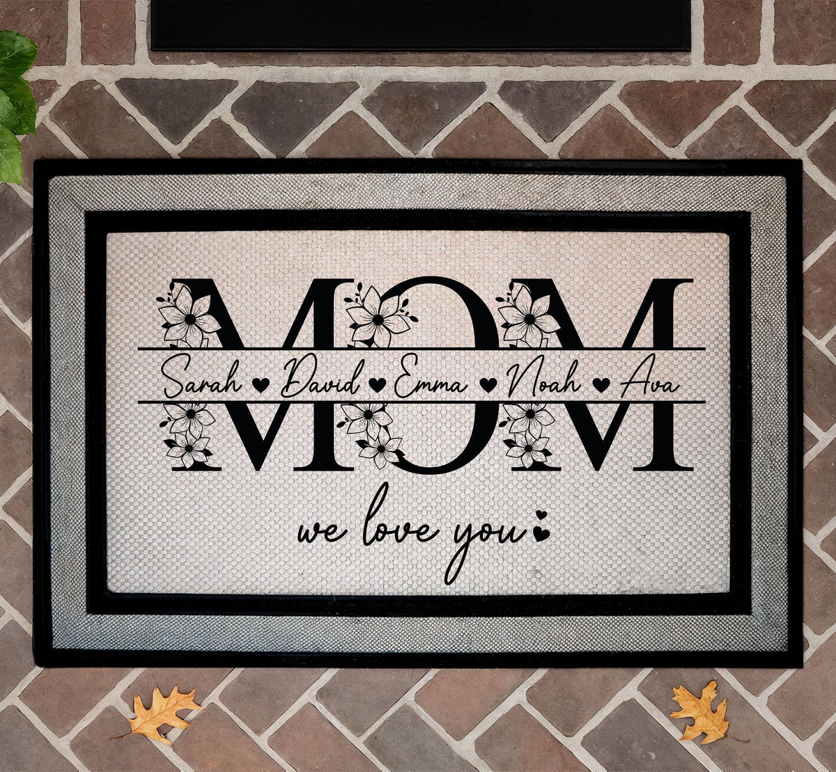 Personalized Floral MOM Doormat, We Love You Door Rug, Mother's Day Gift