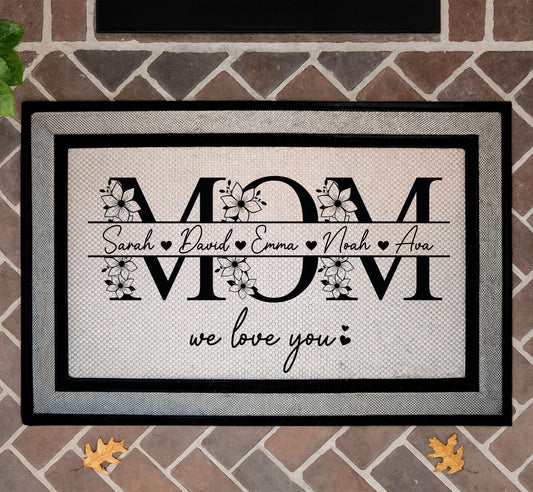 Personalized Floral MOM Doormat, We Love You Door Rug, Mother's Day Gift