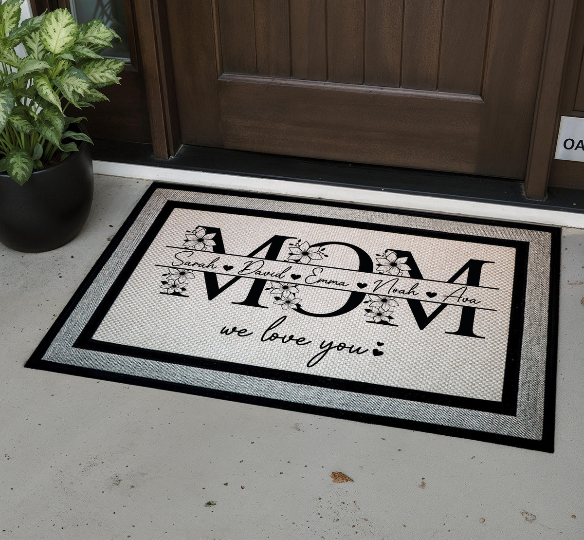 Personalized Floral MOM Doormat, We Love You Door Rug, Mother's Day Gift