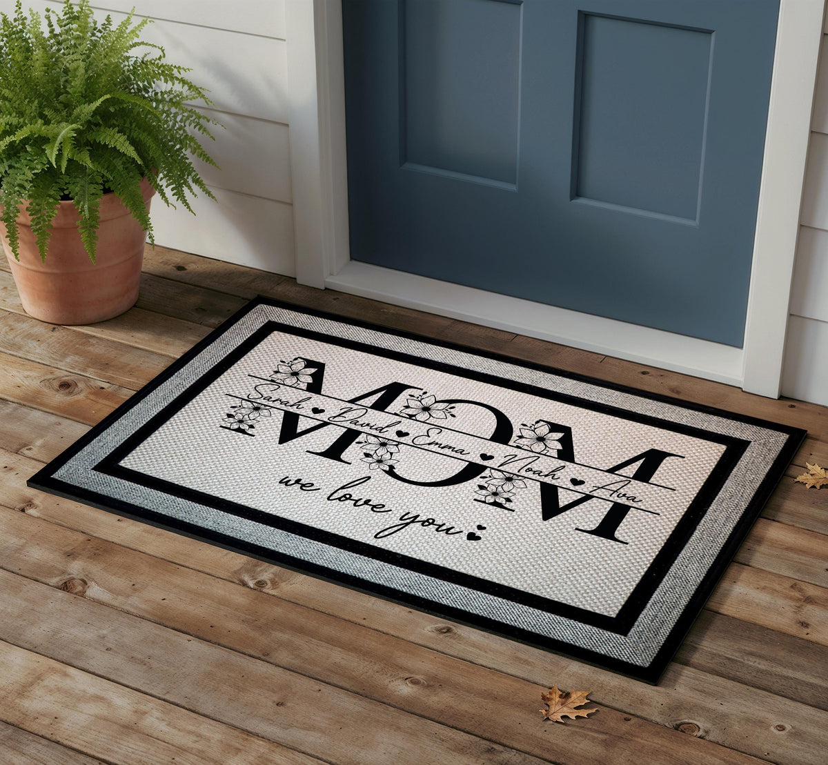 Personalized Floral MOM Doormat, We Love You Door Rug, Mother's Day Gift