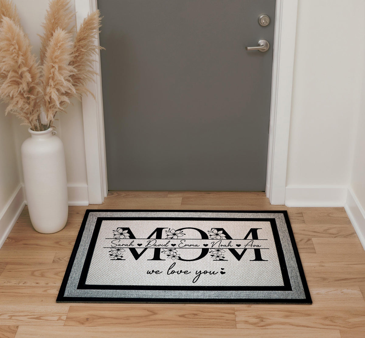 Personalized Floral MOM Doormat, We Love You Door Rug, Mother's Day Gift