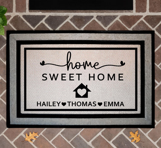 Home Sweet Home Personalized Doormat, Custom Family Name Welcome Mat, Couples Wedding Gift