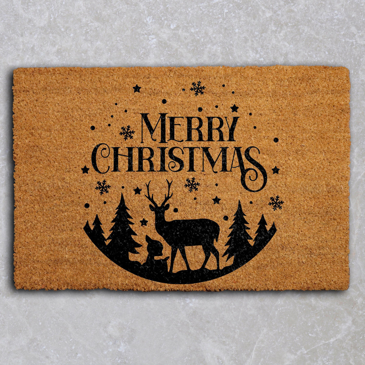 Merry Christmas Reindeer Doormat, Holly and Snowflakes Welcome Mat