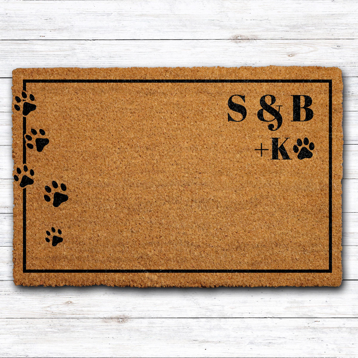 Custom Family & Pet Doormat, Personalized Initials and Paw Prints Welcome Mat