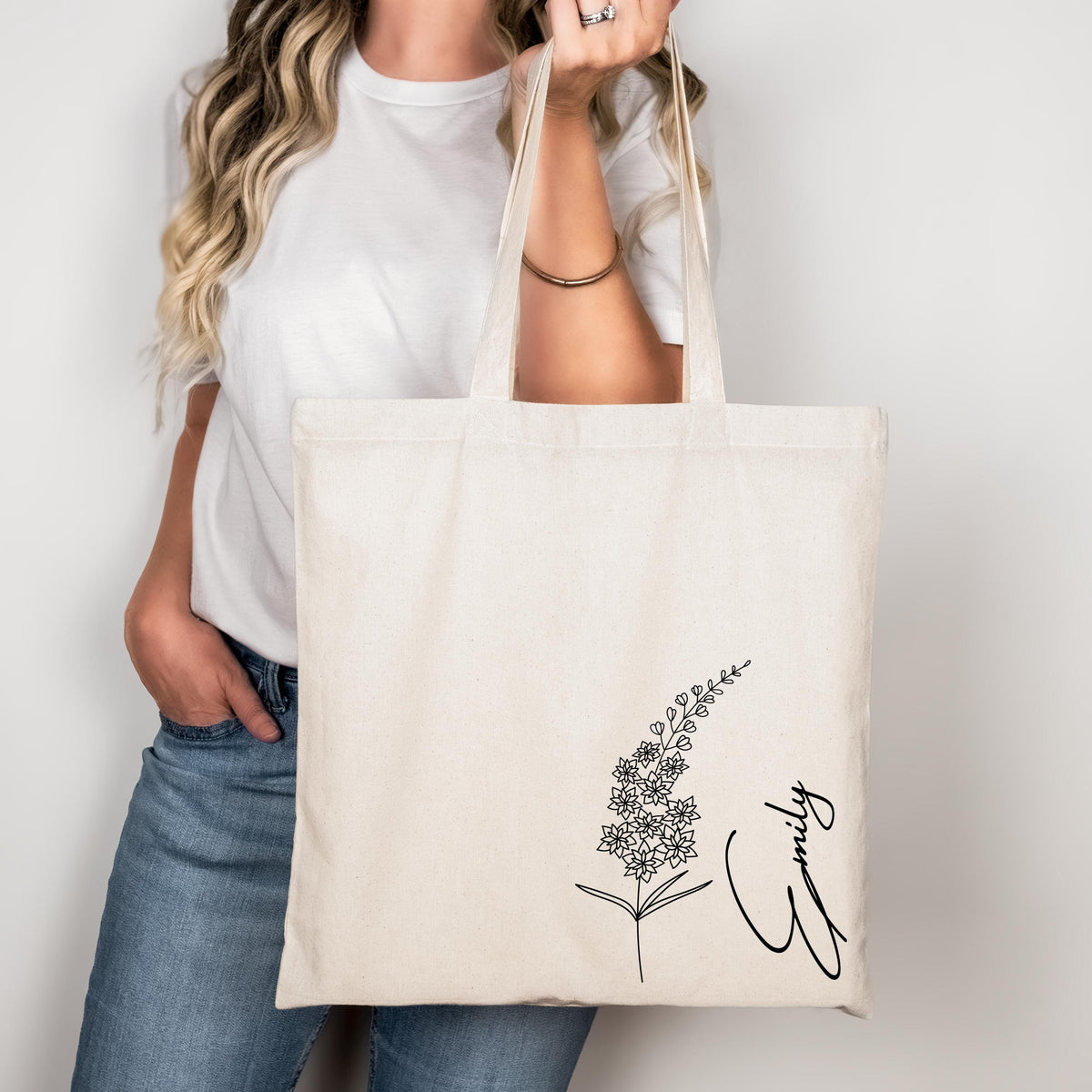 Birth Flower Tote Bag for Woman, Personalized Canvas Tote Bag for Her, Bachelorette Bridesmaid Gifts, Custom Birth Flower Canvas Bag
