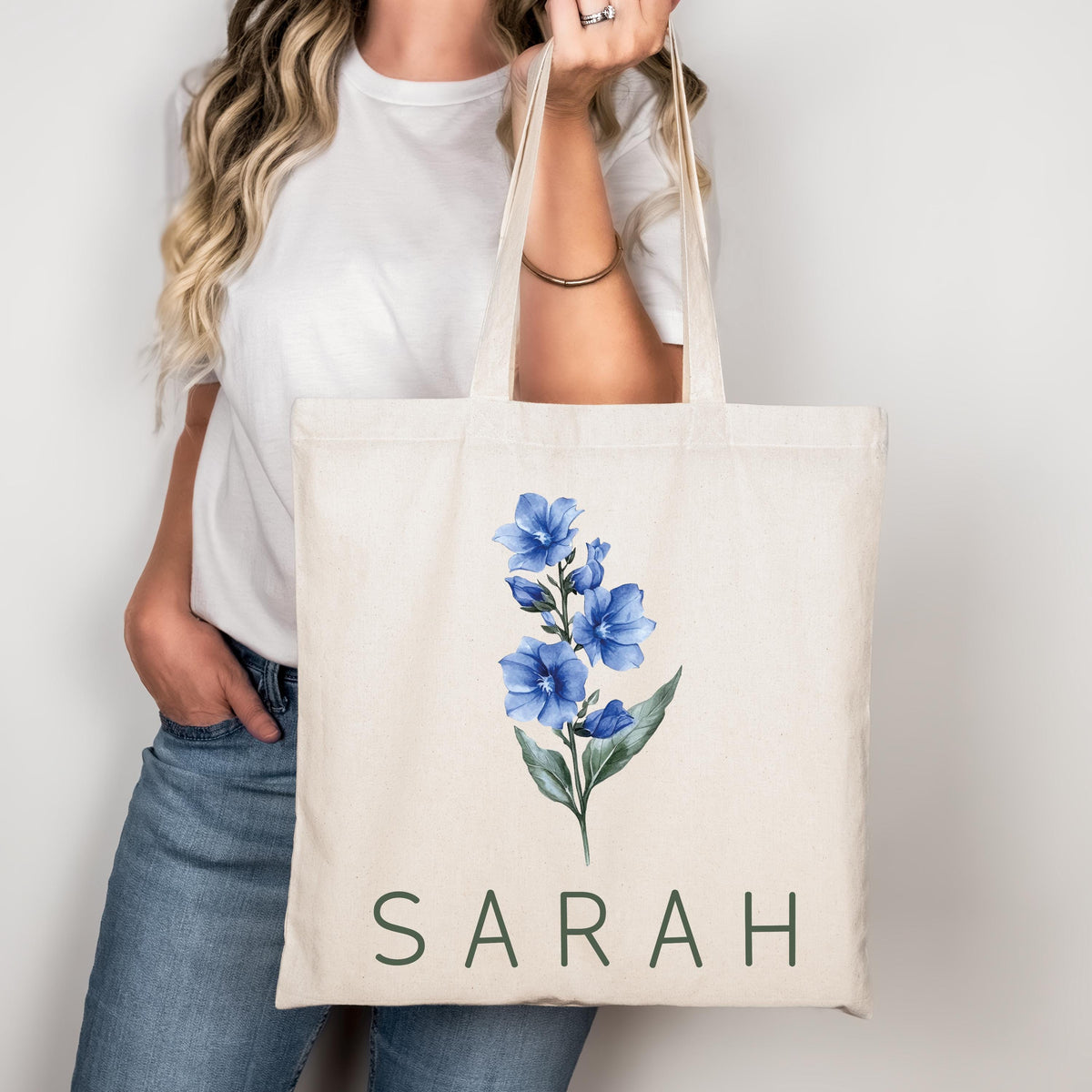 Personalized Birth Flower Tote Bag, Custom Birthday Gift Bag, Floral Tote Bag, Bachelorette Gift