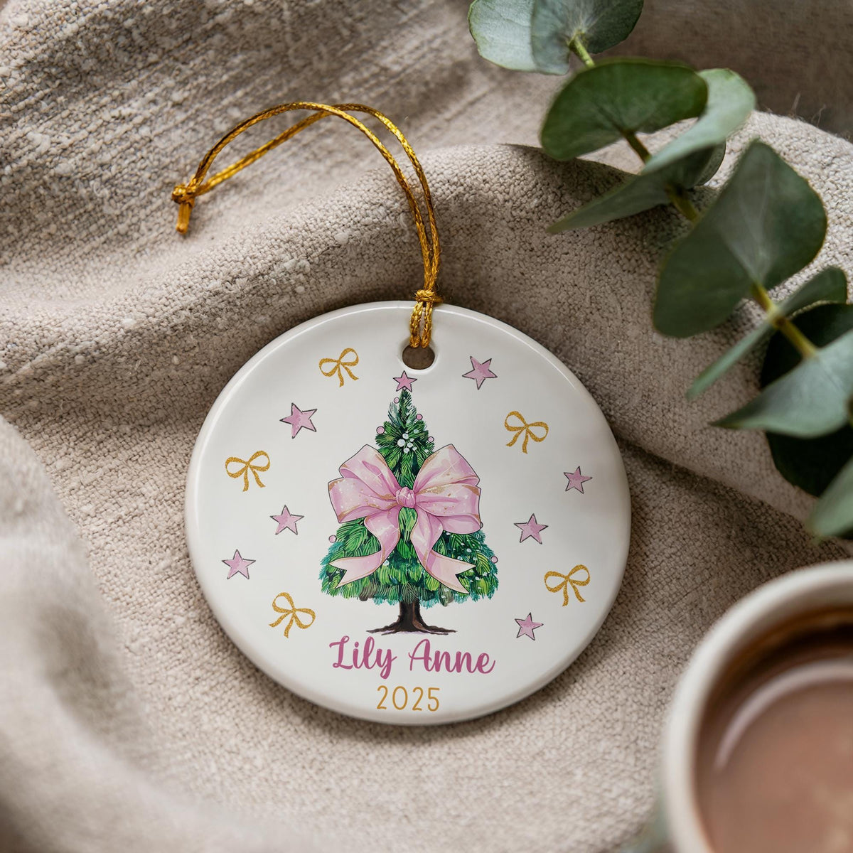Personalized Baby Girl Ceramic Christmas Ornament, Holiday Keepsake