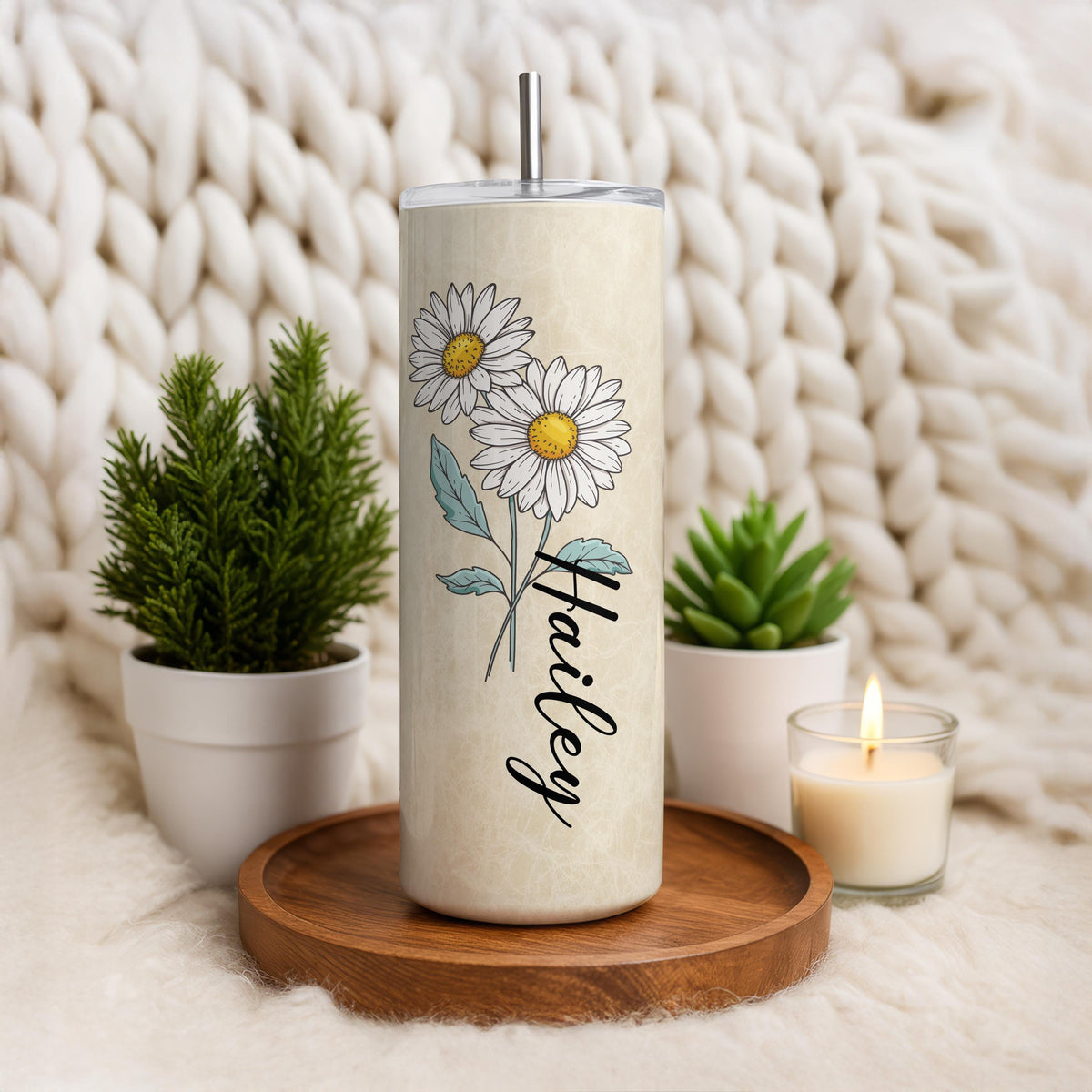Personalized Birth Month Flower Design Tumbler With Straw, Aesthetic Birthday Party Gift