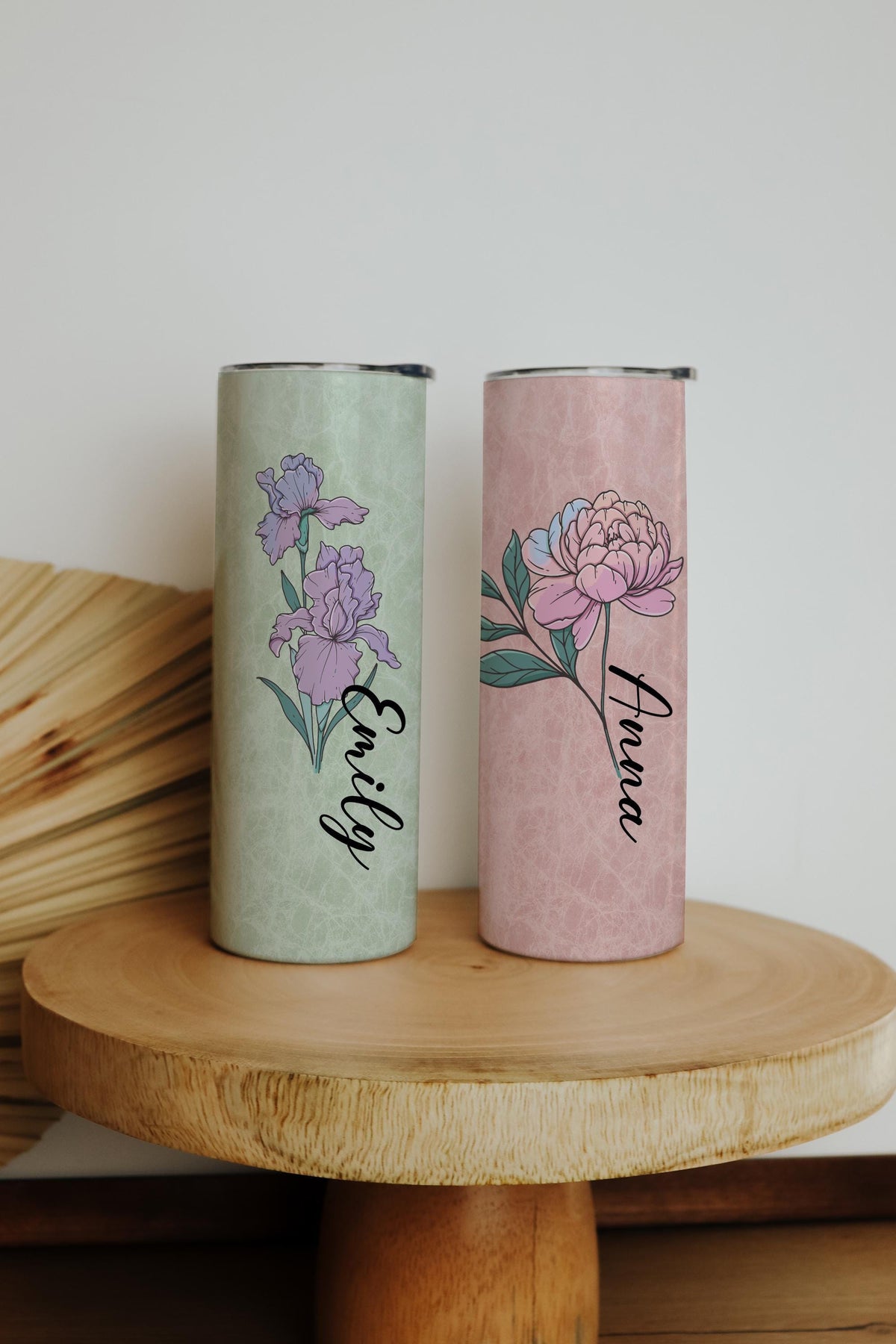 Personalized Birth Month Flower Design Tumbler With Straw, Aesthetic Birthday Party Gift