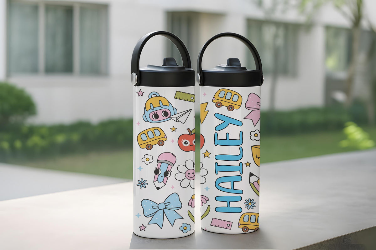 Personalized Floral School Tumbler For Kids, Cute Back To School Tumbler With Foldable Straw