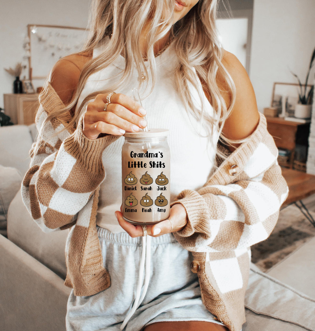 Customizable Grandma's Little Shits Can Glass Tumbler, Unique Granny Gift