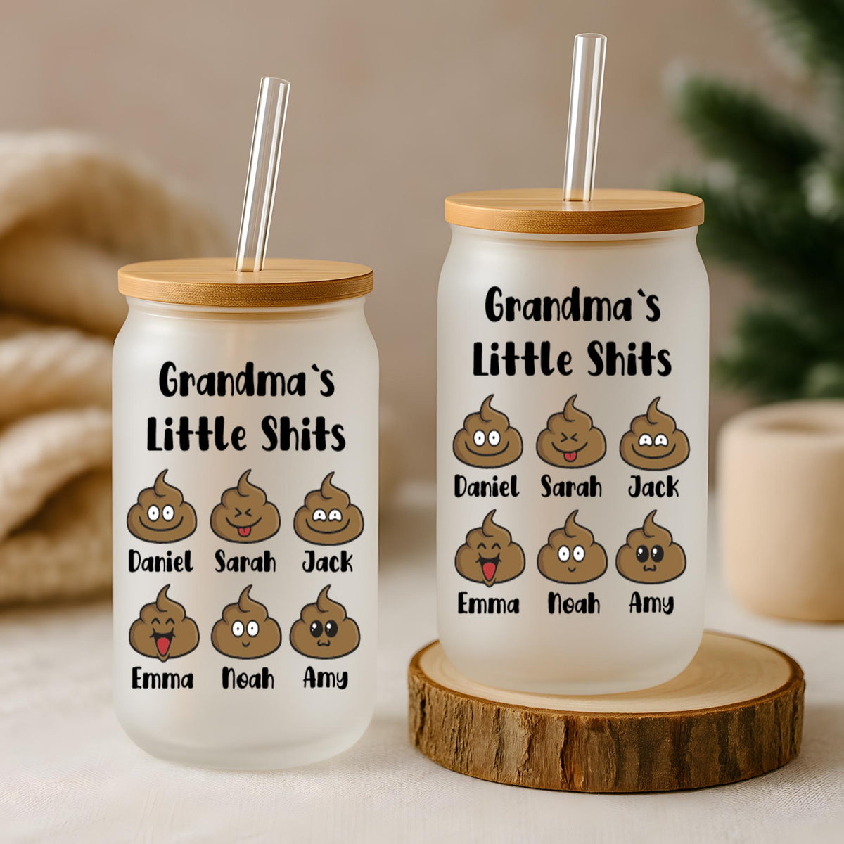 Customizable Grandma's Little Shits Can Glass Tumbler, Unique Granny Gift