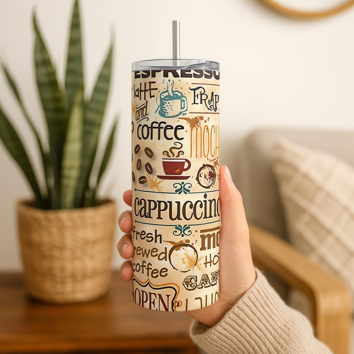 Retro Coffee Shop Tumbler, Insulated Stainless Steel Travel Mug (20 oz)