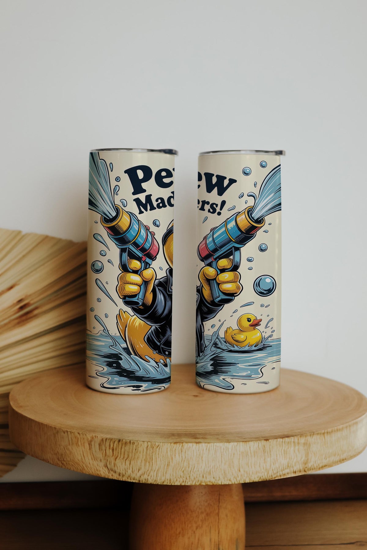 Pew Pew MadaDuckers Insulated Tumbler, Funny Duck With Guns Coffee Tumbler
