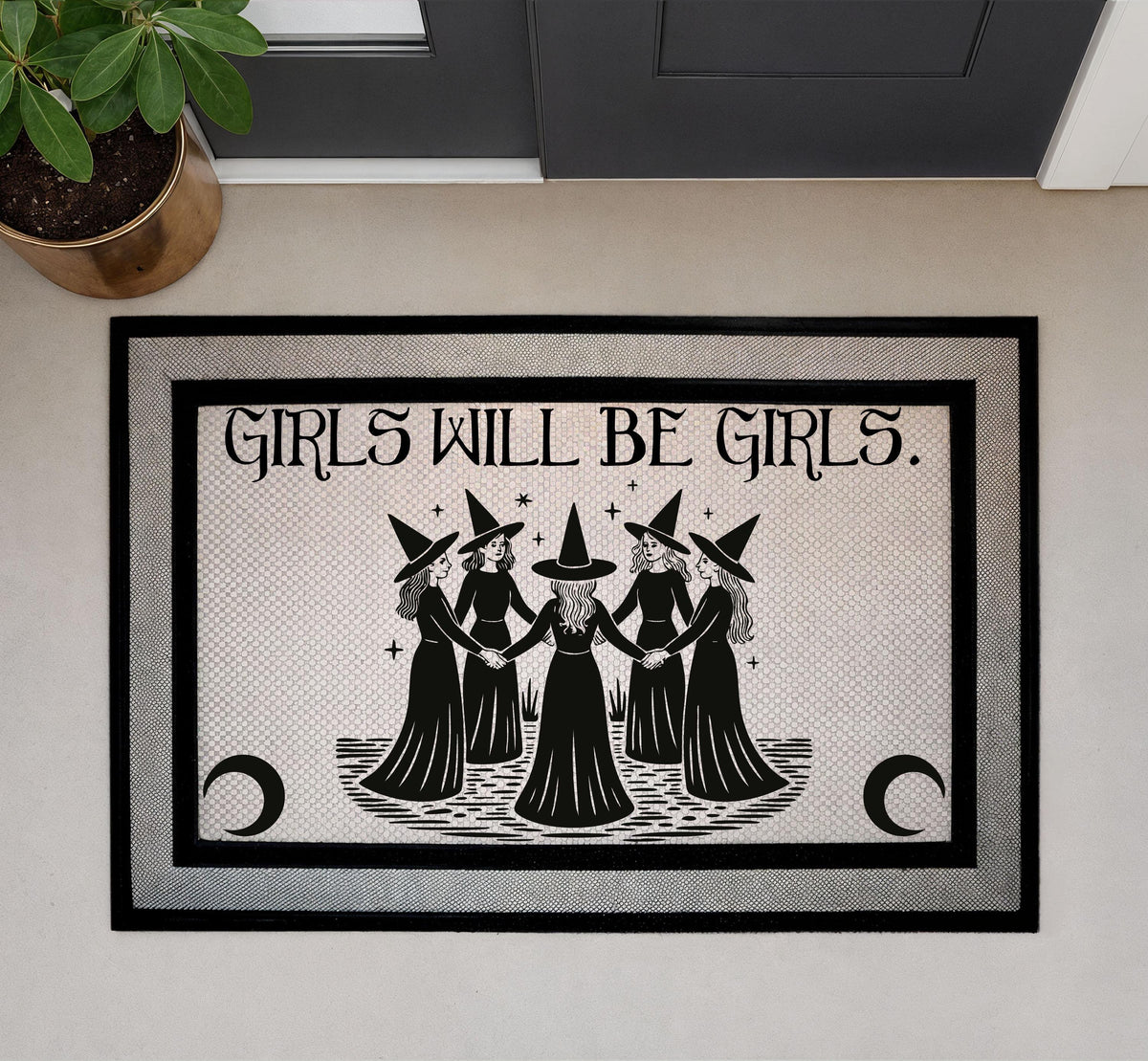 Girls Will Be Girls Door Mat, Witch Coven Doormat, Witchy Welcome Mat