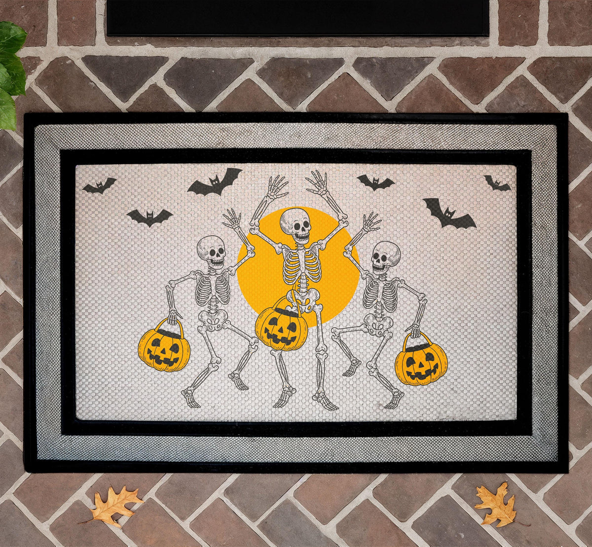 Dancing Skeleton Doormat, Funny Halloween Home Decor, Trick or Treat Welcome Mat