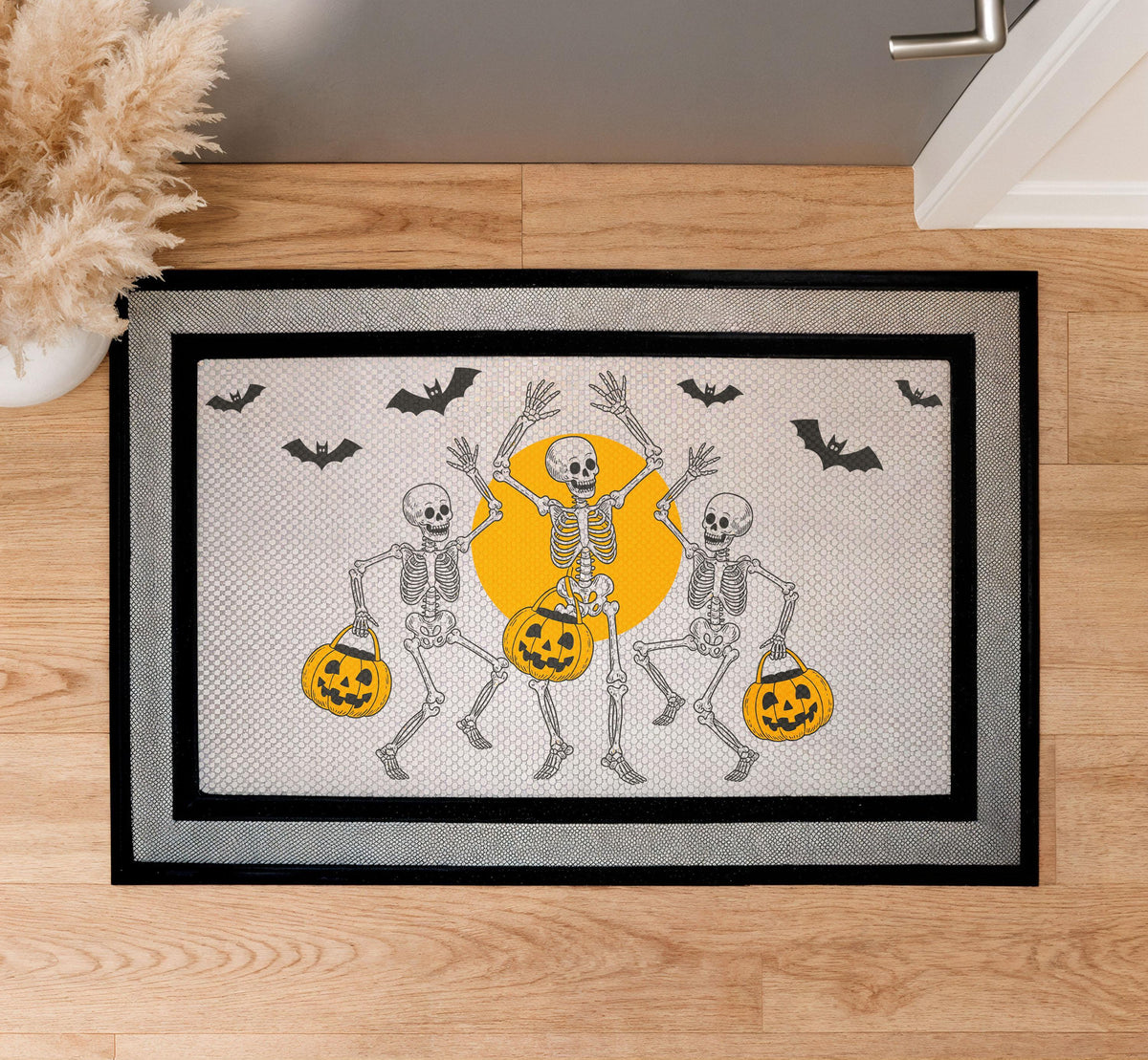 Dancing Skeleton Doormat, Funny Halloween Home Decor, Trick or Treat Welcome Mat