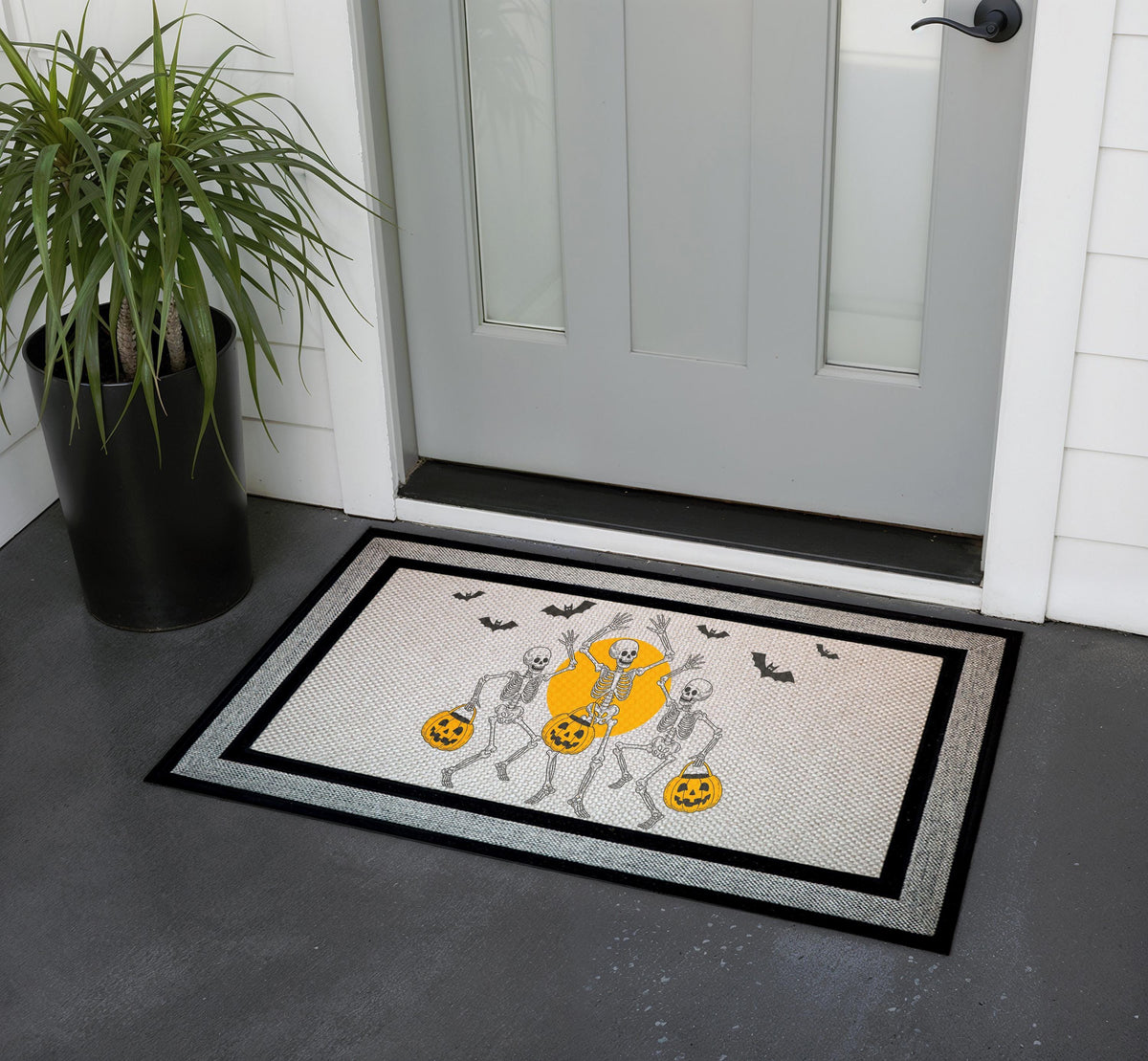 Dancing Skeleton Doormat, Funny Halloween Home Decor, Trick or Treat Welcome Mat