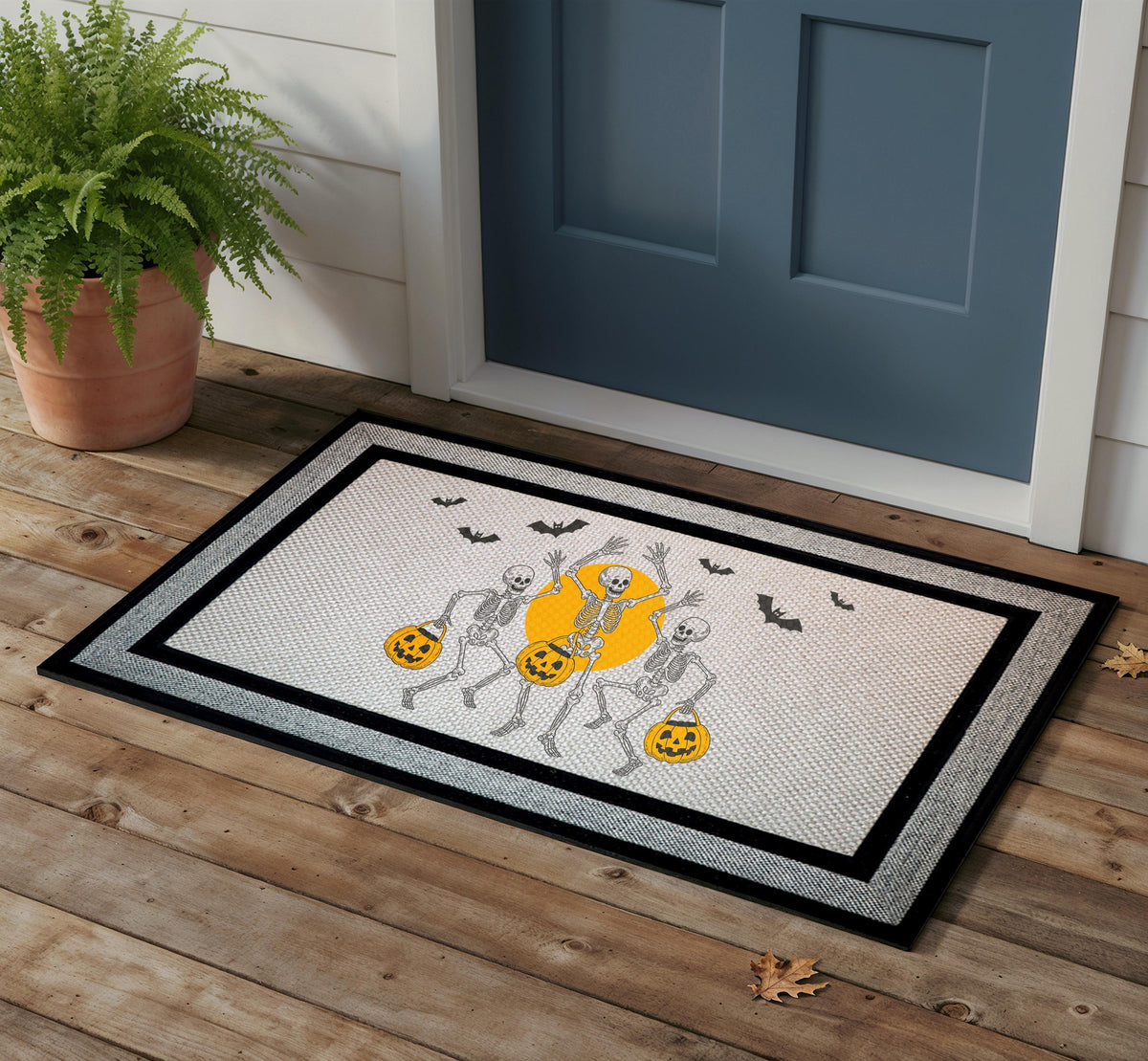 Dancing Skeleton Doormat, Funny Halloween Home Decor, Trick or Treat Welcome Mat