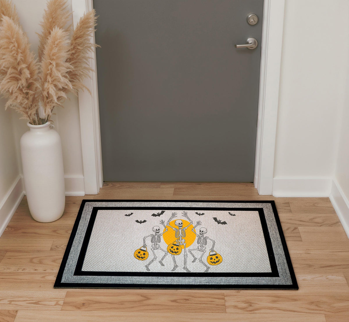 Dancing Skeleton Doormat, Funny Halloween Home Decor, Trick or Treat Welcome Mat