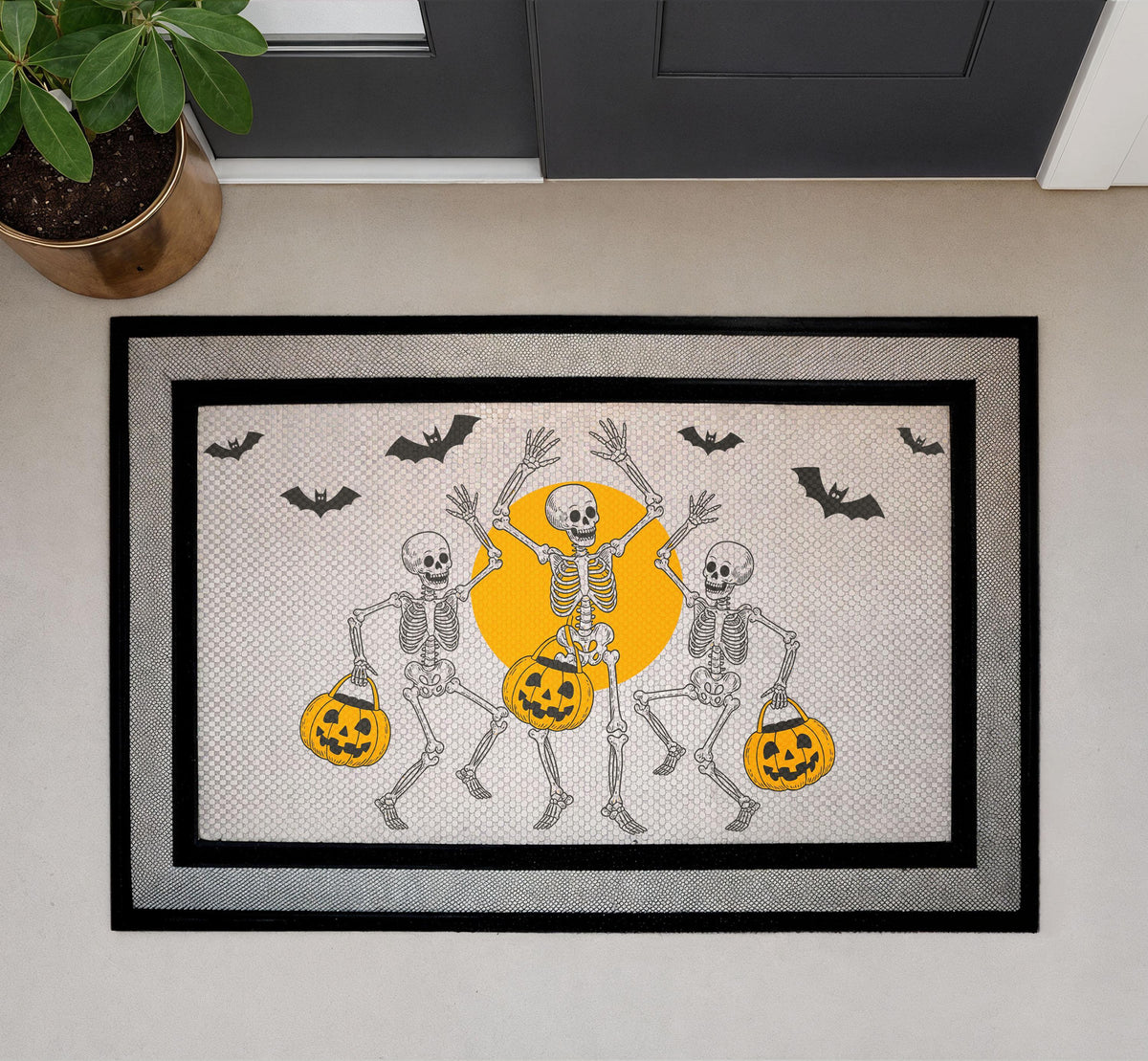 Dancing Skeleton Doormat, Funny Halloween Home Decor, Trick or Treat Welcome Mat