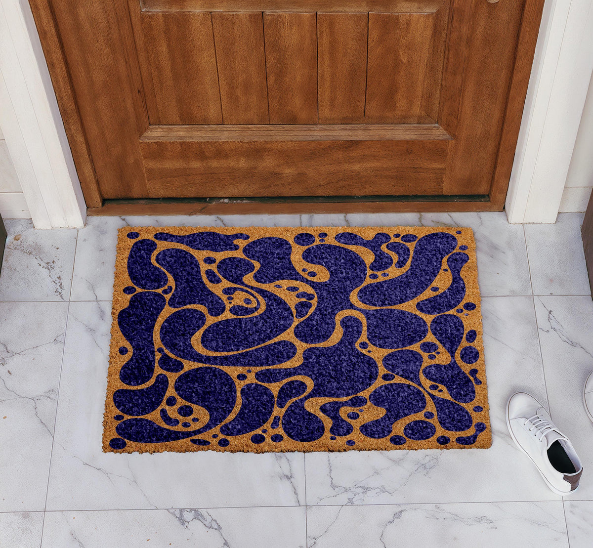 Abstract Navy Blue Doormat, Fluid Art Welcome Mat, Mid Century Modern Home Decor