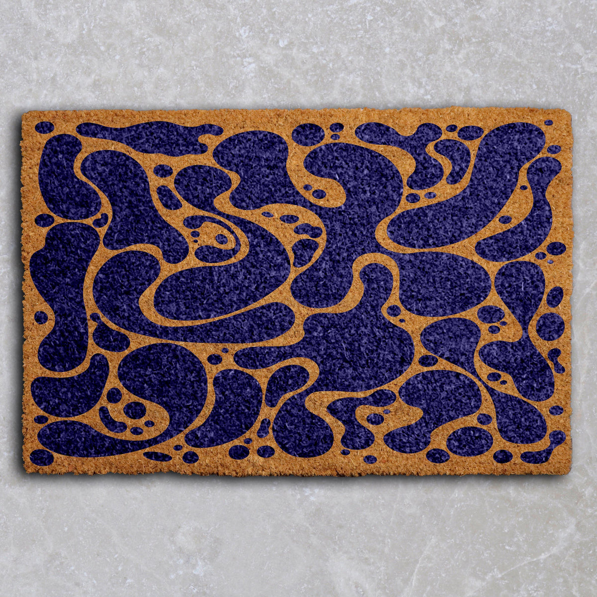 Abstract Navy Blue Doormat, Fluid Art Welcome Mat, Mid Century Modern Home Decor
