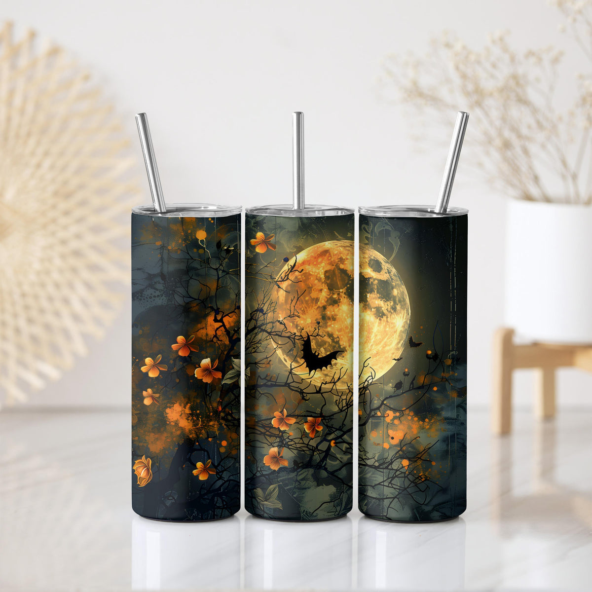 Aesthetic Fall Night Theme Stainless Steel Tumbler, Gothic Forest Halloween Insulated Tumbler