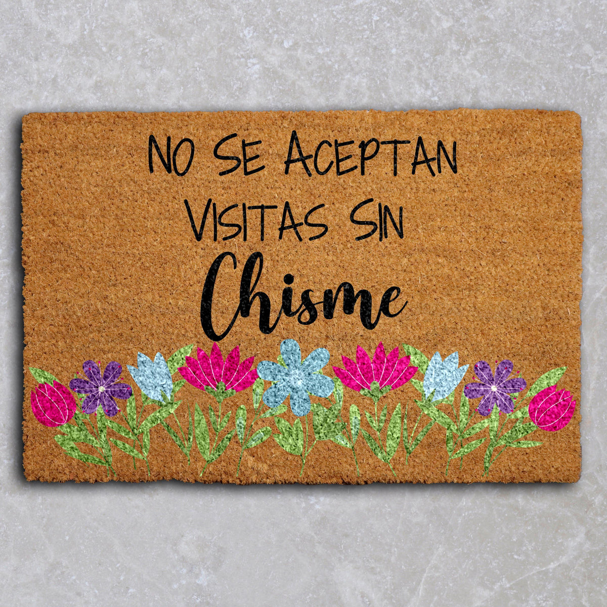No Se Aceptan Visitas Sin Chisme Doormat, Floral Spanish Welcome Mat
