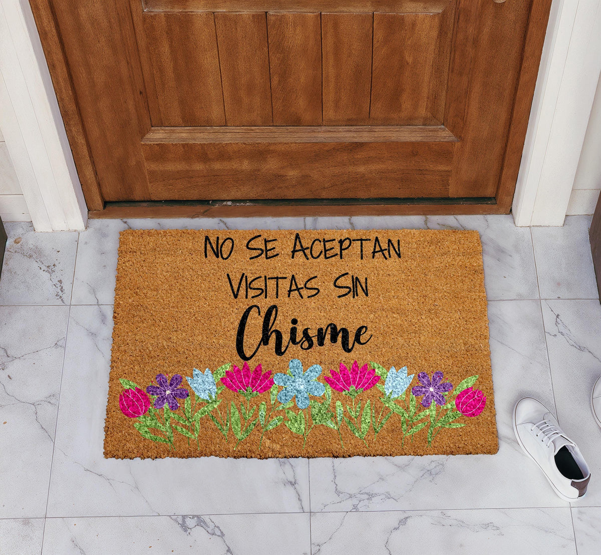 No Se Aceptan Visitas Sin Chisme Doormat, Floral Spanish Welcome Mat