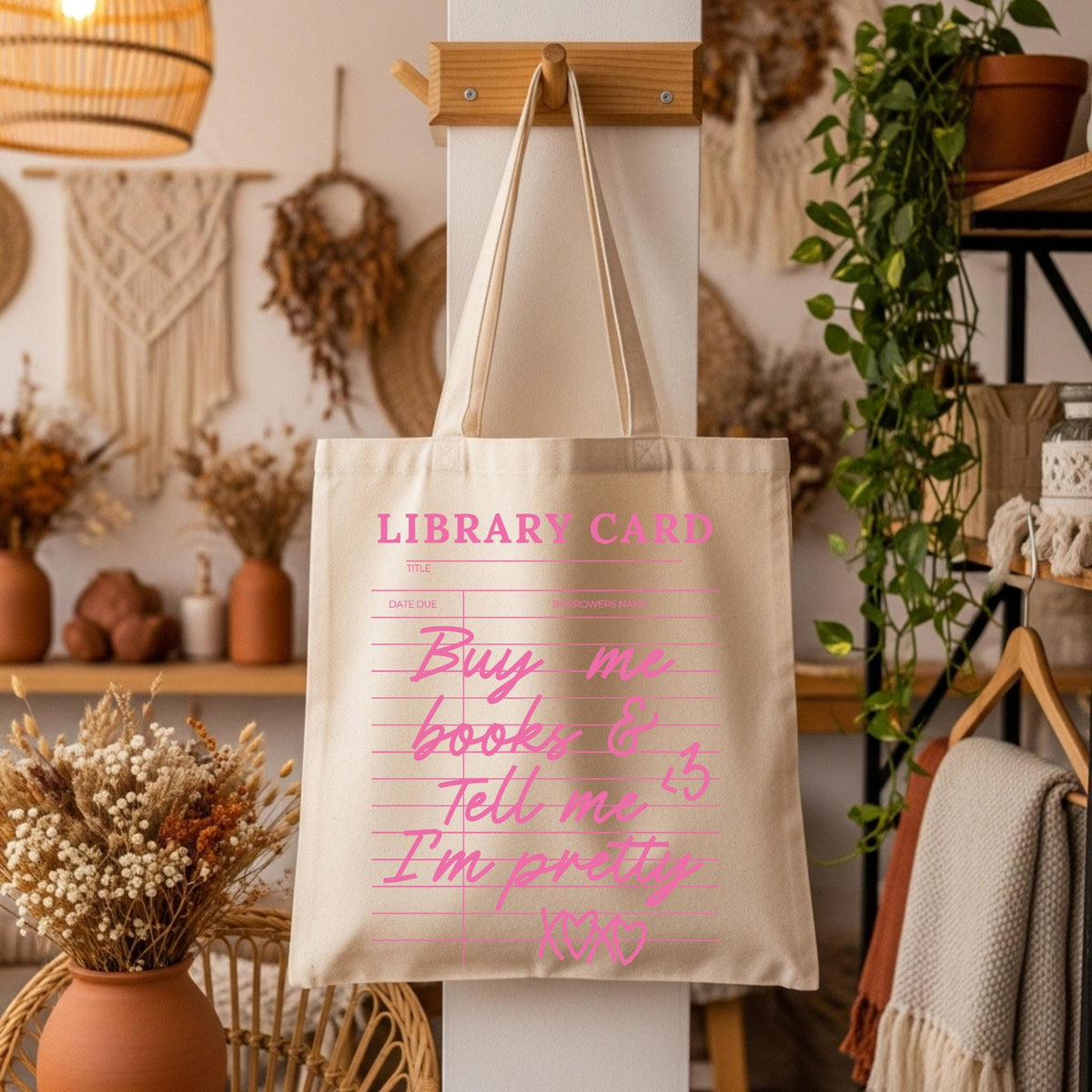 Library Card Tote Bag, Bookish Tote Bag, Buy me Books and Tell me I'm Pretty Bag, Book Canvas Bag, Cute Book Lover Gift, Bookworm Tote Bag